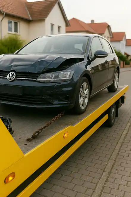 Ein defektes Fahrzeug wird professionell abgeschleppt, um es zum Autoankauf in Esslingen zu bringen.